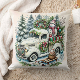 feestvrachtwagen Vintage kerstbezorging Kussen