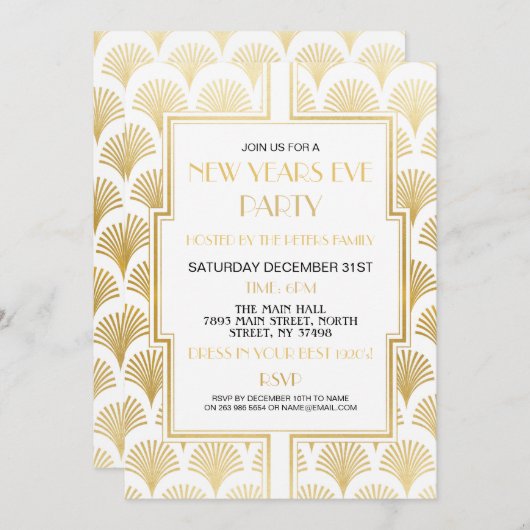 Feestwitje Gatsby Oud en Nieuw Wit Goud Kaart (Voorkant / Achterkant)