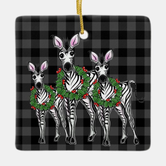 feestzebras, rode groene kreet keramisch ornament (Voorkant)