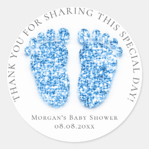 Feet Baby shower Favor Dank Glitter Royal Blue Ronde Sticker