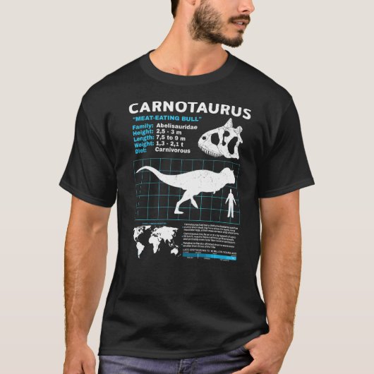 Feetblad Dinosaur Facts Premium van Carnotaurus T-shirt (Voorkant)