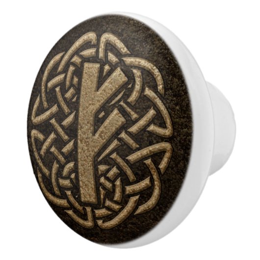 Fehu Rune Ancient Metal Embossed Amulet Keramische Knop (Rechts)