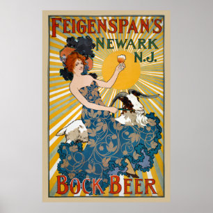 Feigenspan's Bock Beer Poster vintage 1890