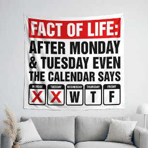 Feit van het Leven Kalender Zegt WTF Humor Wandkleed