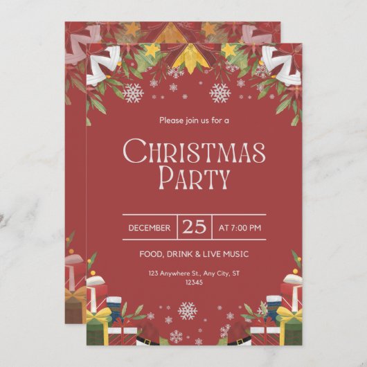 Feitelijke uitnodiging voor kerstfeest (Voorkant / Achterkant)