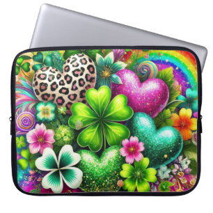 FEL GEKLEURDE IERSE HARTEN SHAMROCKS & FLOWERS LAPTOP SLEEVE