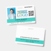 Felblauw Robin Ei Logo Foto QR Code Personeels-ID Badge (Voor- en achterkant)