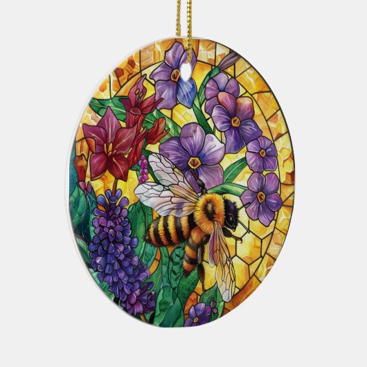 FELGEKLEURDE GLAZEN IN LOOD HONINGBIJ KERAMISCH ORNAMENT (Rechts)