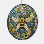 FELGEKLEURDE GLAZEN IN LOOD HONINGBIJ KERAMISCH ORNAMENT (Links)