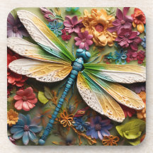 FELGEKLEURDE LIBELLE MET BLOEMEN