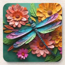 FELGEKLEURDE LIBELLE MET BLOEMEN