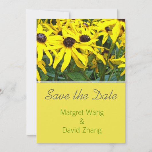 felgele maisiebloemen met uitzondering van de datu save the date (Voorkant)