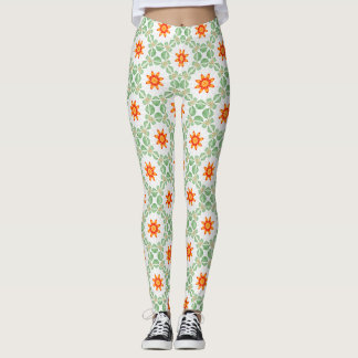 Felgroene en oranje bloem- en bladpatroonleggings leggings