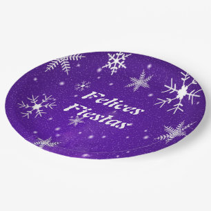 Felices Fiestas Snowflake Blue-Paars Paper Borden Papieren Bordje