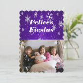 Felices Fiestas Snowflakes avec carte bleue plat (Debout devant)