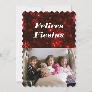 Felices Fiestas Snowflakes avec carte Deep Red Fla