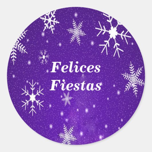 Felices Fiestas Snowflakes Blue Round Stickers (Devant)