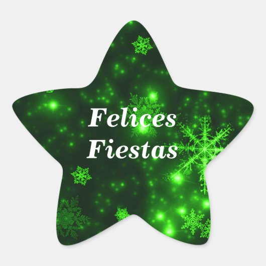 Felices Fiestas Snowflakes Green Star Stickers (Devant)