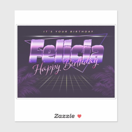 Felicia Nom Prénom lila retro Autocollant Annivers (Feuille)