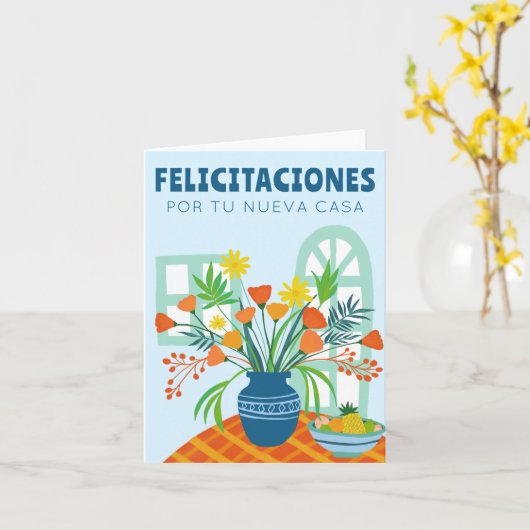 FELICIDADES GEFELICITEERD NIEUWE HOME Bloem Vaas Kaart (Gele Bloem)