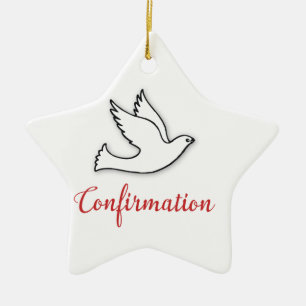 Felicitatie Bevestiging Duif met Goud, Rood Keramisch Ornament