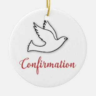 Felicitatie Bevestiging Duif met Goud, Rood Keramisch Ornament