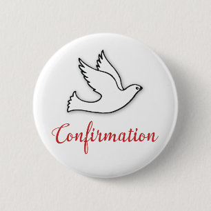 Felicitatie Bevestiging Duif met Goud, Rood Ronde Button 5,7 Cm