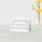 Felicitatie! blauw floraal lijst kaart (Gele Bloem)