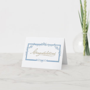 Felicitatie!  blauw floraal lijst kaart