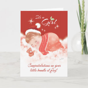 Felicitatie. December geboren baby meisje Feestdagen Kaart