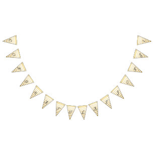 Felicitatie! frans handschrift van goudfolie vlaggetjes