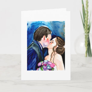 Felicitatie   Trouwkus Waterverf Kunst Kaart