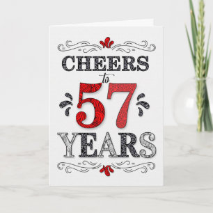 Felicitatie voor 57e verjaardag in rood-wit-zwart  kaart