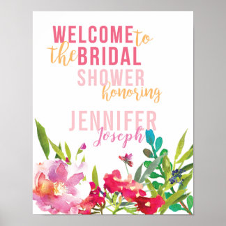 Felicitatiebord met heldere bloemen voor bruidsfee poster