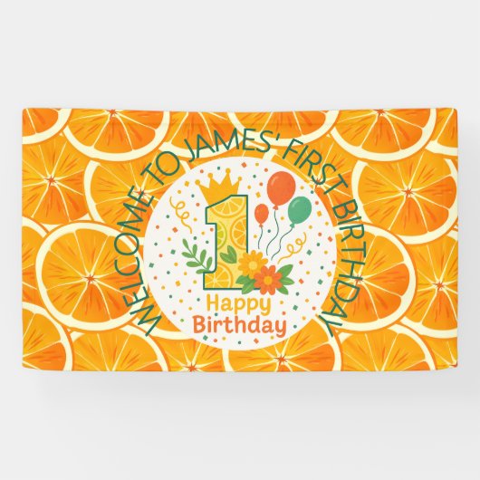 Felicitatiervaandel met heldere citrus 1e verjaard spandoek (Horizontaal)