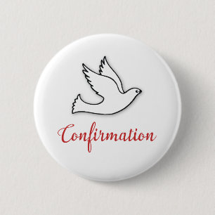 Felicitaties Bevestiging Duif met Goud, Rood Ronde Button 5,7 Cm