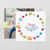 Felicitaties Hanukkah Moderne Foto Dreidel Ster Na (Voorkant / Achterkant)