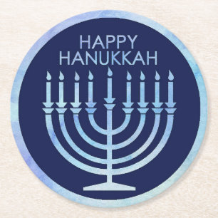 Felicitaties Hanukkah Waterverf Menorah Rond Ronde Kartonnen Onderzetter