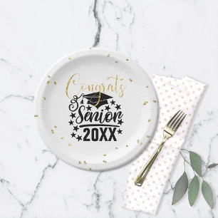 Felicitaties Senior 20XX Faux Glitter Confetti Papieren Bordje