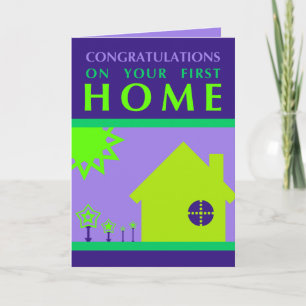 felicitaties voor uw eerste huis ( paarse vormen ) kaart