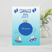 félicitations baby boy bienvenue typographie carte (Debout devant)