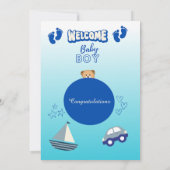 félicitations baby boy bienvenue typographie carte (Dos)