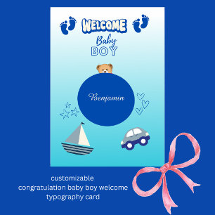 félicitations baby boy bienvenue typographie carte