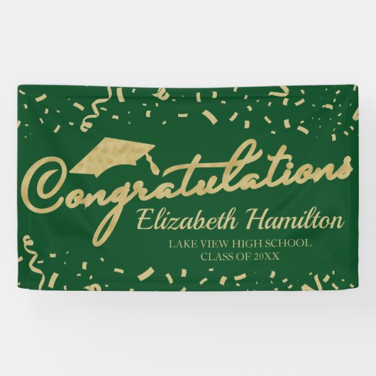 Félicitations Bannière Or Et Vert Graduation (Horizontal)