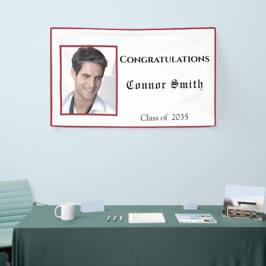 Félicitations Bannière Rouge Blanc Diplômé (Salon professionnel)