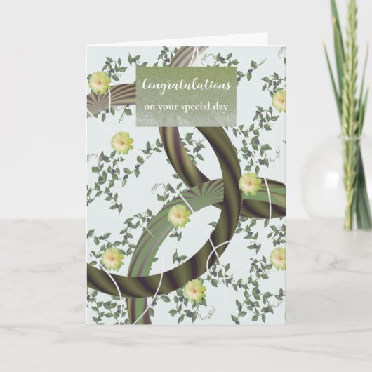 Félicitations Carte de fleurs vertes modernes en v (Devant)