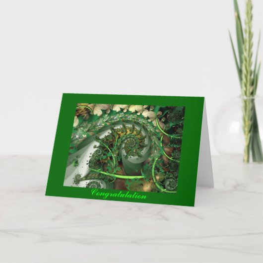 Félicitations, carte de voeux feuilles vert fracta (Devant)
