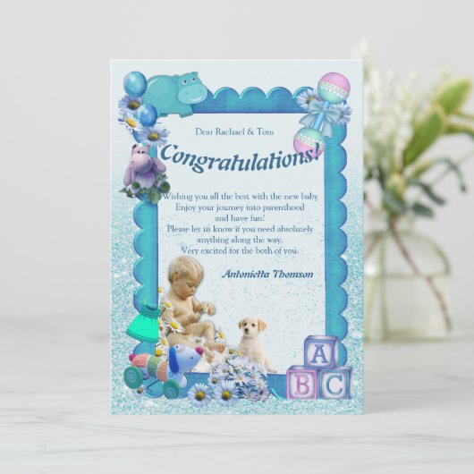 Félicitations Carte Nouveau Bébé GARÇON (Debout devant)