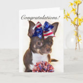 Félicitations carte Pom-pom girl chihuahua chien (Fleur jaune)