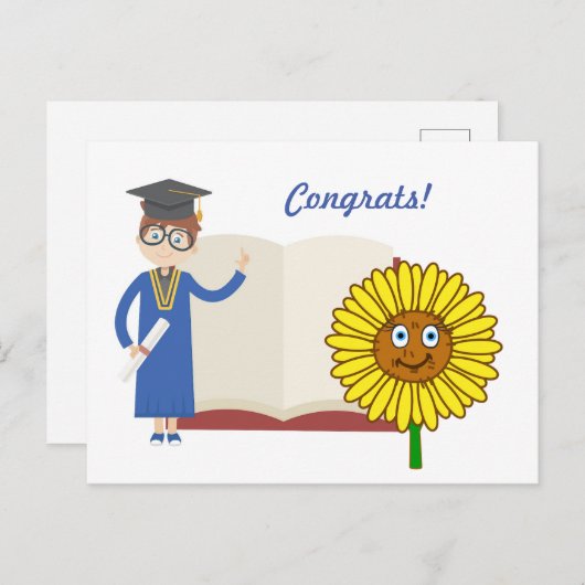 Félicitations Diplôme Carte Postale Fleur de Solei (Devant / Derrière)